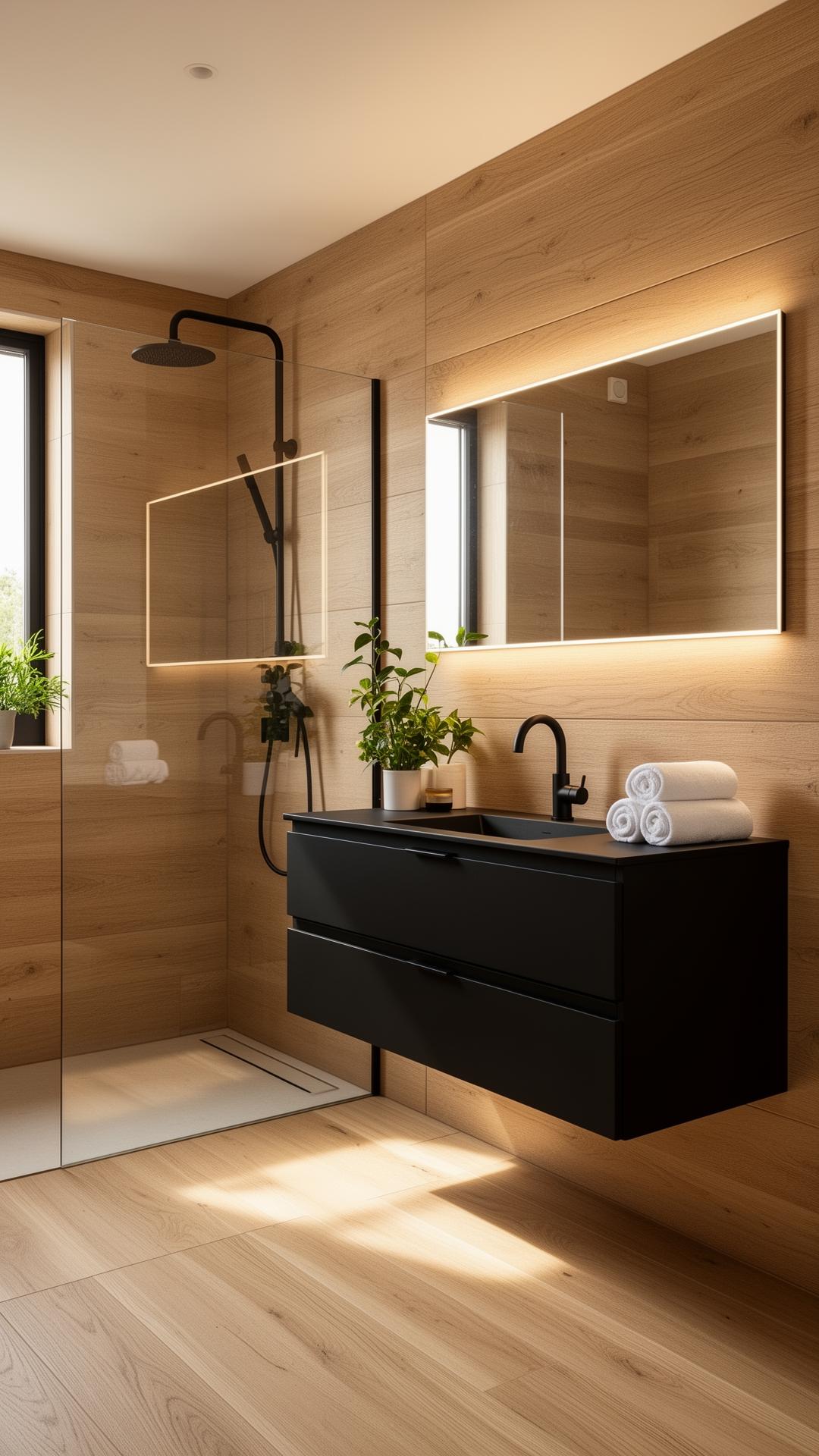Salle de bain rénovée tons clairs